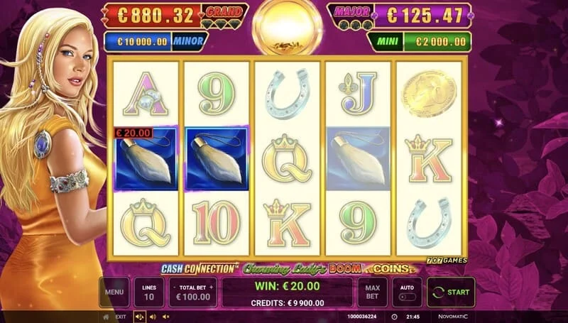 Cash Connection - Charming Lady's Boom Coins - ekran podstawowy z wygraną liniową