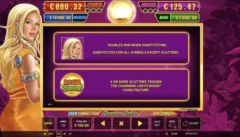 Cash Connection - Charming Lady's Boom Coins - start rundy Boom Coins na siatce 7x5