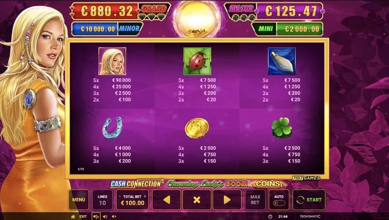 Cash Connection - Charming Lady's Boom Coins - minigra Boom Spins na rozszerzonej siatce